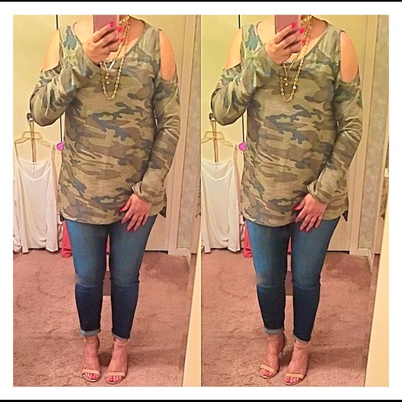 SALE LAST TWO SMALL- Army Print Cold Shoulder T… - Picture 4 of 4
